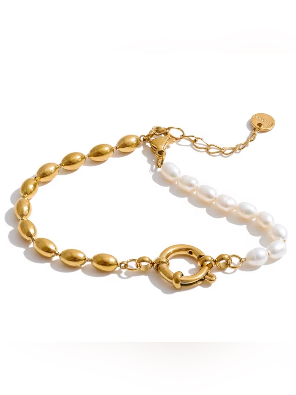 Gold and White Pearl Mixed-Bead Bracelet  for Women